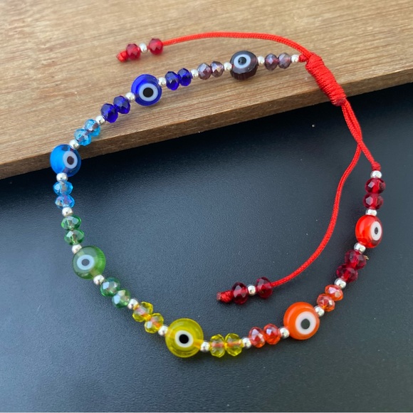 925 Sterling Silver Red Thread Eye Adjustable Bracelet Good Luck Pulsera - Picture 7 of 14